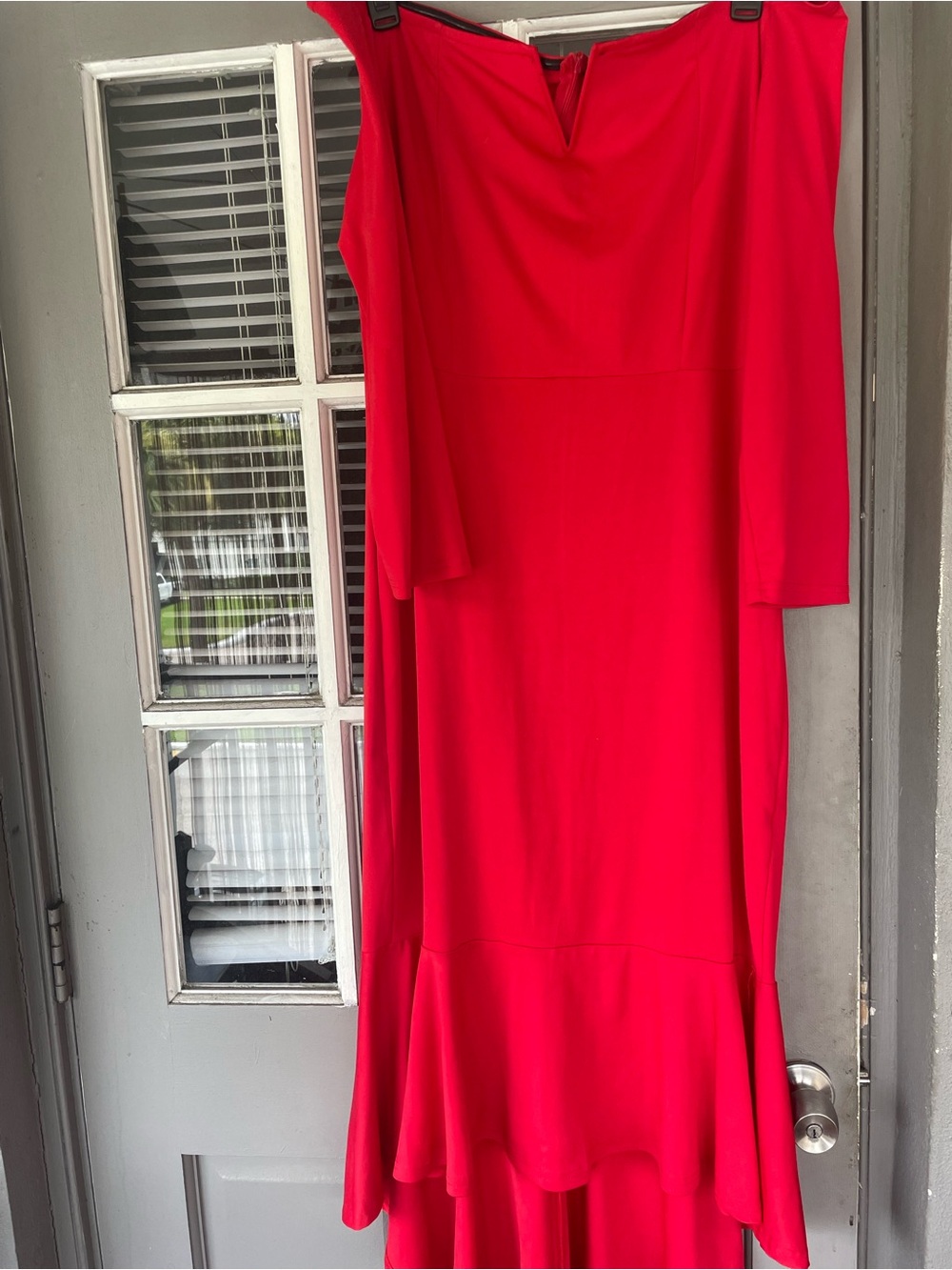Red High-Low Long sleeved dress